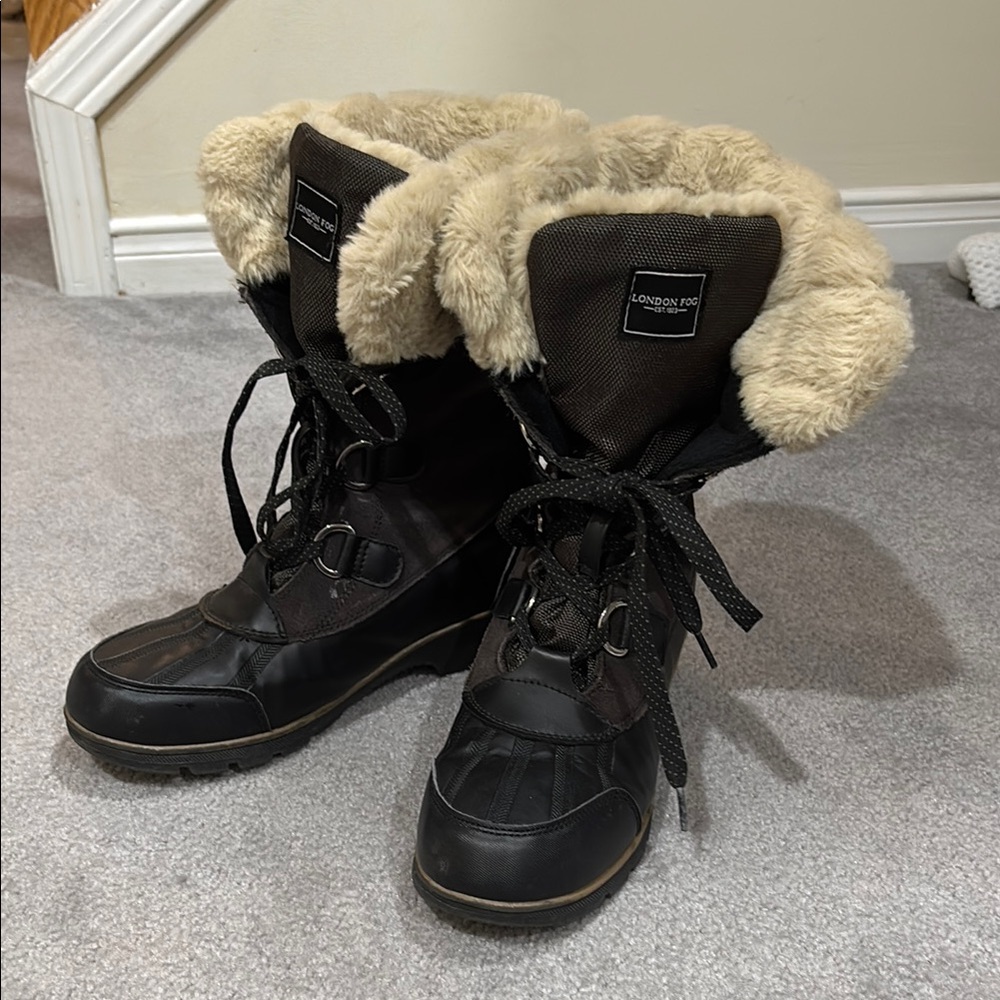 London Fog Black Fur-Lined Boots